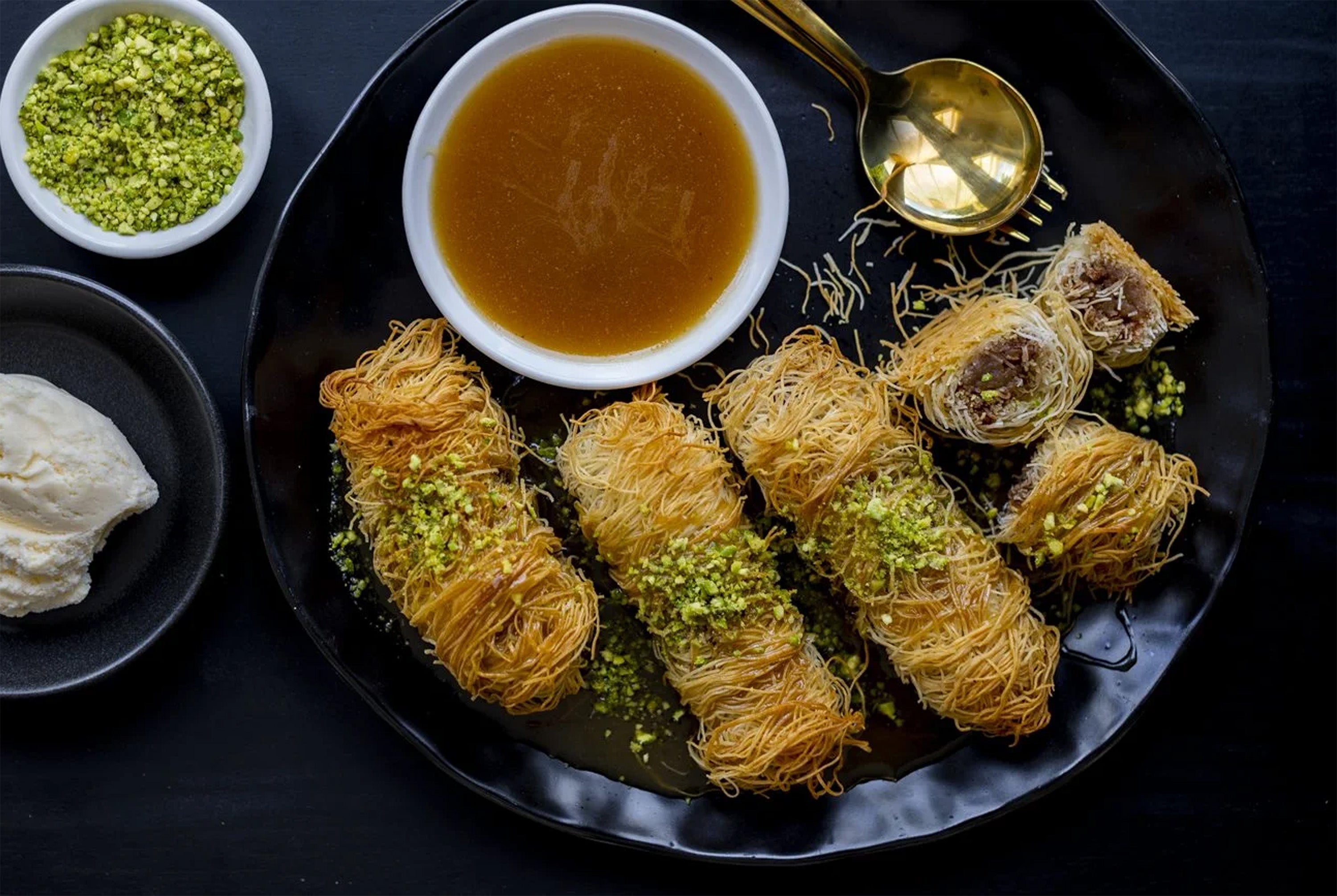 Apple Kataifi Rolls with Warm Caramel Sauce