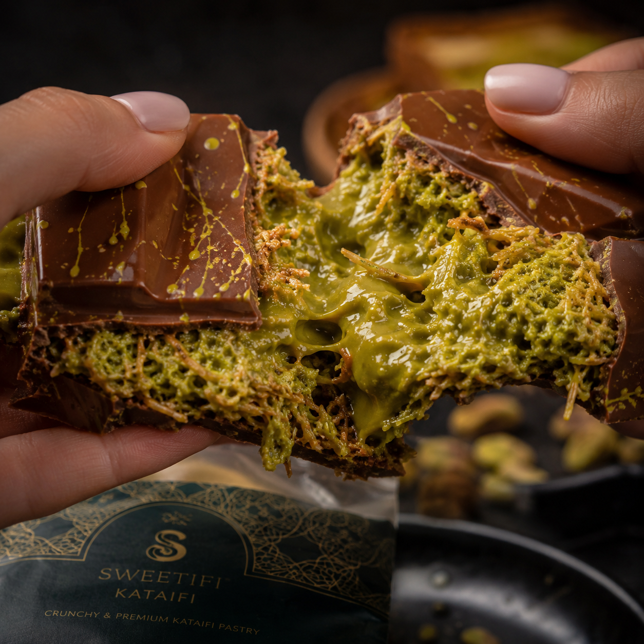 Gluten-free version of the viral Dubai Chocolate bar made with Sweetifi crunchy gluten-free kataifi.