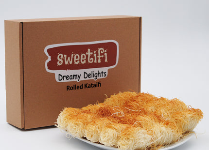 Sweetifi Kataifi Pastry, Hand-Shaped Shredded Fillo Dough Dessert (Dry, Syrup-Free), Greek & Turkish Style Pre-Baked Kataifi, 200gr/7Oz (Rolled)