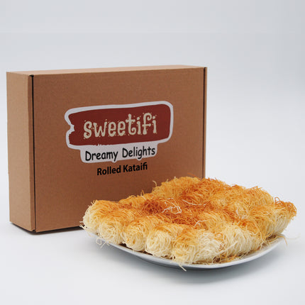 Sweetifi Kataifi Pastry – Hand-Shaped Shredded Fillo Dough Dessert (Dry, Syrup-Free) – Greek & Turkish Style Pre-Baked Kataifi – Heat & Sweeten with Syrup, 200gr/7Oz (Rolled)