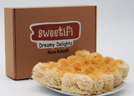 Sweetifi Kataifi Pastry – Hand-Shaped Shredded Fillo Dough Dessert (Dry, Syrup-Free) – Greek & Turkish Style Pre-Baked Kataifi – Heat & Sweeten with Syrup, 200gr/7Oz (Rose)