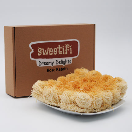 Sweetifi Kataifi Pastry – Hand-Shaped Shredded Fillo Dough Dessert (Dry, Syrup-Free) – Greek & Turkish Style Pre-Baked Kataifi – Heat & Sweeten with Syrup, 200gr/7Oz (Rose)