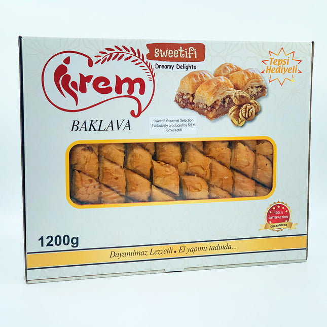 Sweetifi Dry Baklava Dessert, Traditional Turkish Walnut Baklava with Tray, Ready to Syrup