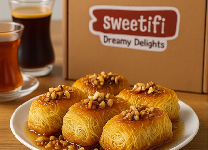 Sweetifi Kataifi Pastry – Hand-Shaped Shredded Fillo Dough Dessert (Dry, Syrup-Free) – Greek & Turkish Style Pre-Baked Kataifi – Heat & Sweeten with Syrup, 200gr/7Oz (Cup)