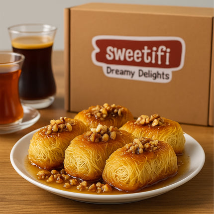 Sweetifi Kataifi Pastry – Hand-Shaped Shredded Fillo Dough Dessert (Dry, Syrup-Free) – Greek & Turkish Style Pre-Baked Kataifi – Heat & Sweeten with Syrup, 200gr/7Oz (Cup)