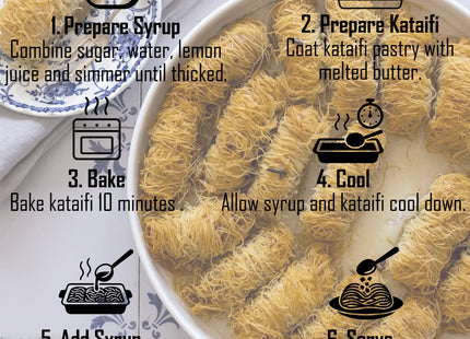 Sweetifi Kataifi Pastry – Hand-Shaped Shredded Fillo Dough Dessert (Dry, Syrup-Free) – Greek & Turkish Style Pre-Baked Kataifi – Heat & Sweeten with Syrup, 200gr/7Oz (Cup)