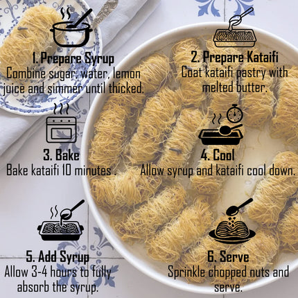 Sweetifi Kataifi Pastry – Hand-Shaped Shredded Fillo Dough Dessert (Dry, Syrup-Free) – Greek & Turkish Style Pre-Baked Kataifi – Heat & Sweeten with Syrup, 200gr/7Oz (Cup)