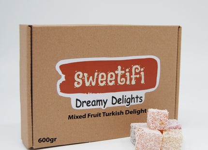 Sweetifi Mixed Fruit Turkish Delight, Chewy Candy Made with Real Fruit, Gluten Free, No Additives, Assorted Gourmet Lokum